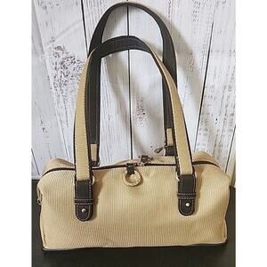 The Sak Handbag Purse Bag Woven Tan Brown Zip Top Double Handles